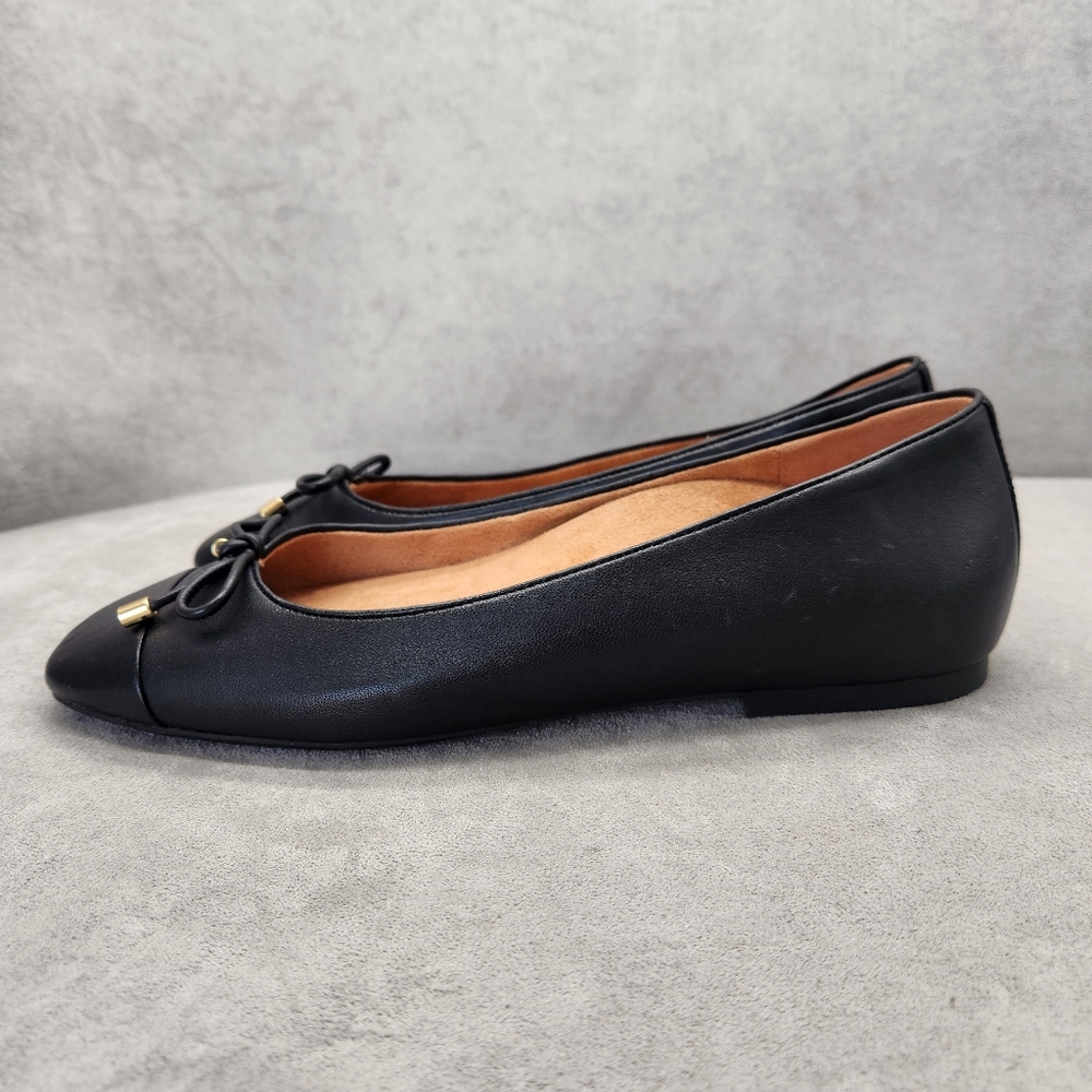 Vionic Ballet Flats 9.5 Black Leather Klara Bow Logo Arch Support Comfy New $150 - Picture 2 of 16